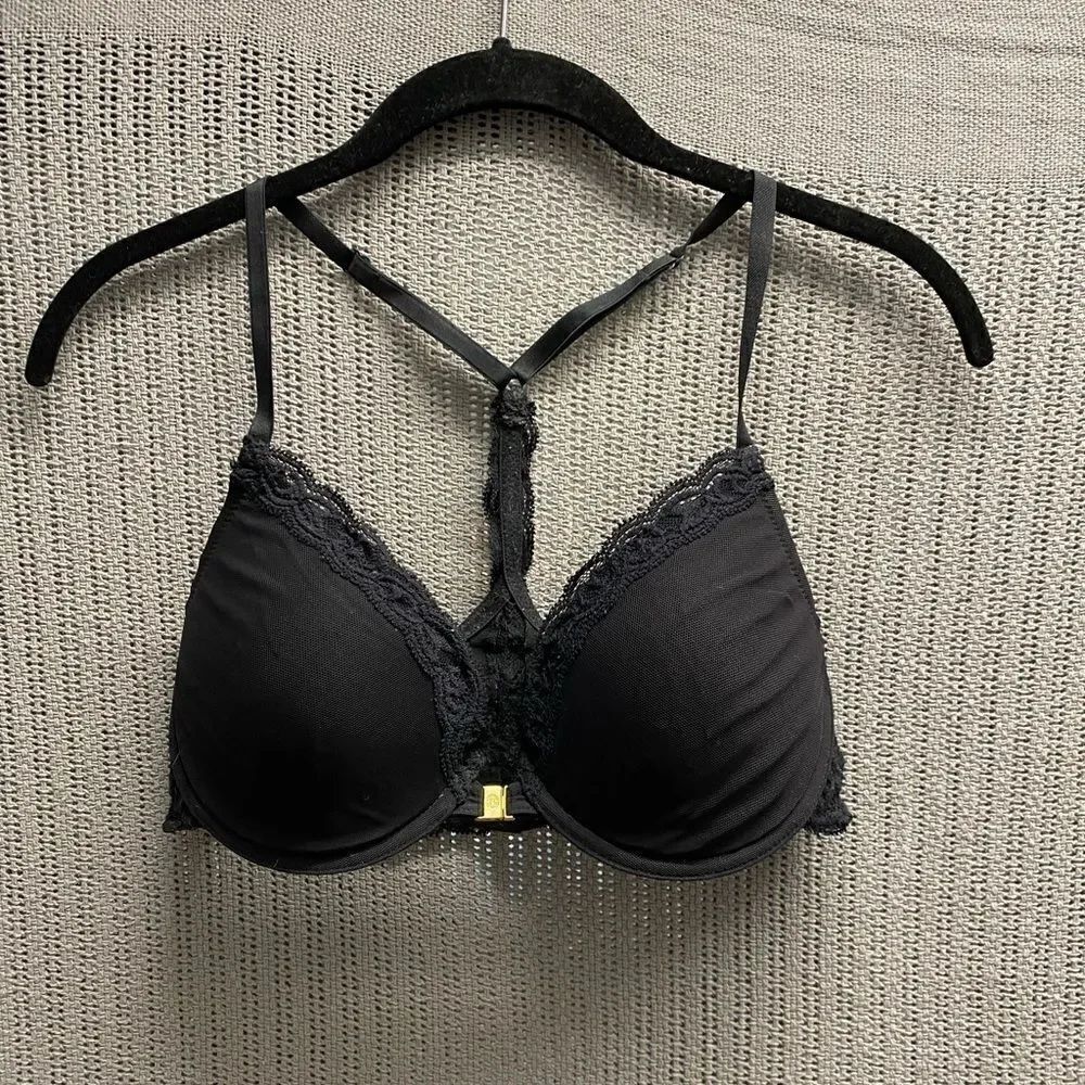Natori black lace underwire adjustable straps bra